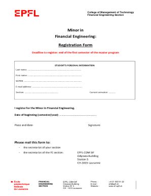 Fillable Online Minor In Financial Engineering Registration Form