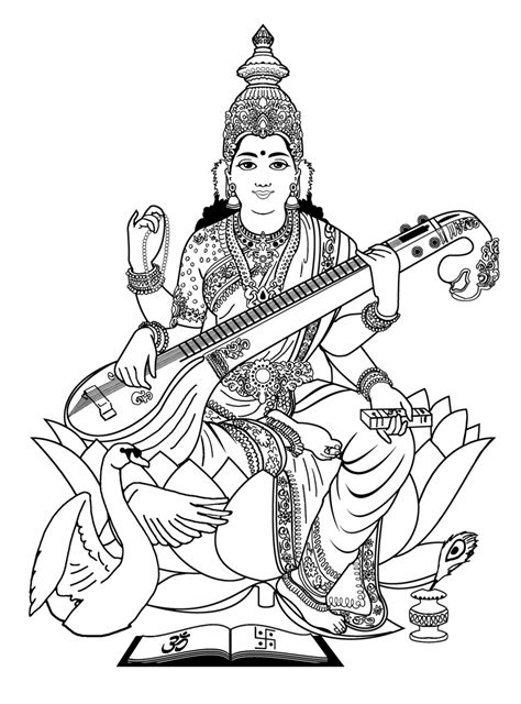 India saraswati 3 - India Adult Coloring Pages