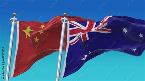 K Seamless Australia And China Flags With Blue Sky Background A Fully