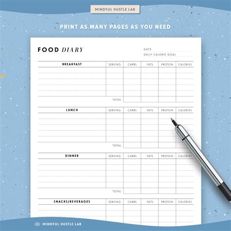 Food Diary And Calorie Tracker Food Journal Printable Health Etsy