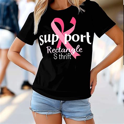 Support Squad Awareness Black T Shirt Pink Ribbon Graphic Design Women