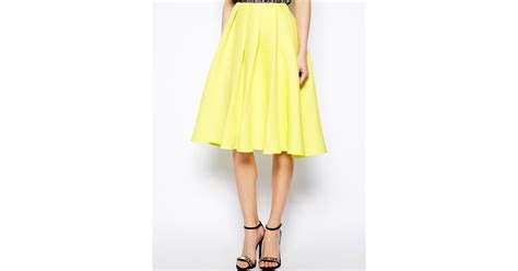 Lyst Asos Midi Skirt In Bright Jacquard In Yellow