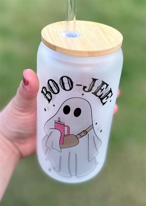 Boo Jee Ghost Libbey Glass Beer Can Cup Halloween Boujie Etsy