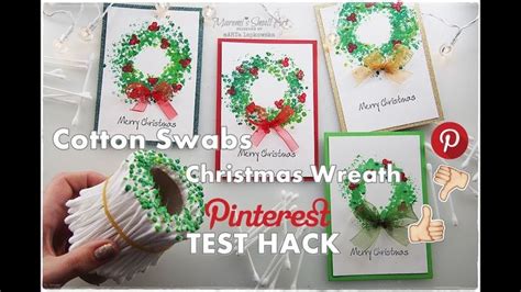 Four Christmas Wreath Cards With The Words Cotton Swabs On Them And A