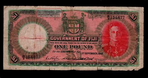 Fiji 1 Pound 1948 Pick 40c Vg Banknote