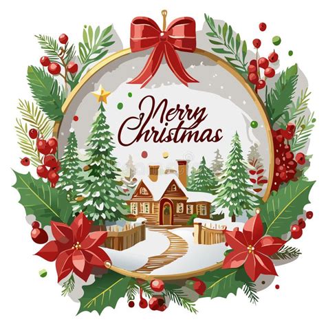 Merry Christmas Vector Graphics SQ 1-3 Stock Illustration - Illustration of ornaments, house ...