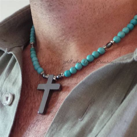 Mens Cross Necklace Mens Necklace Mens Beaded Cross Necklace