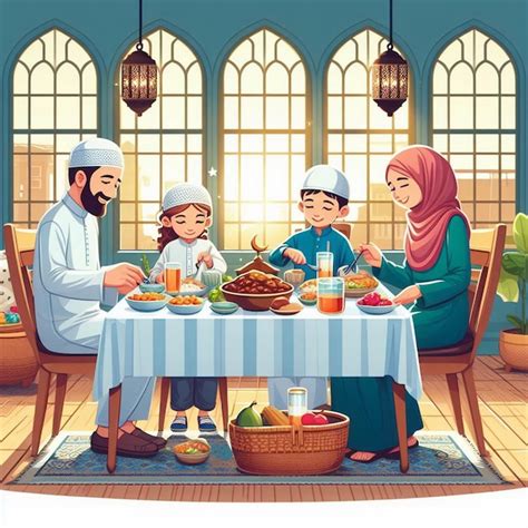 Familia Musulmana Teniendo Iftar Juntos En El Ramad N Foto Premium