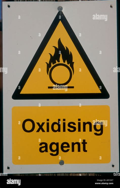 Warning Sign For Oxidising Agent Stock Photo Alamy