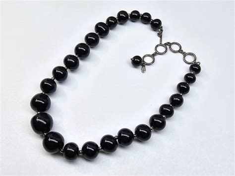 Vintage Monet Necklace Monet Heavy Black Beaded Neck Gem