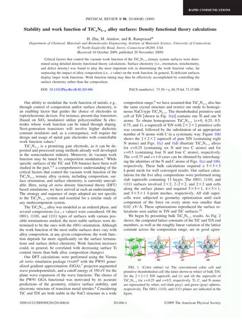 PDF Stability And Work Function Of TiC X N 1 X Alloy Surfaces