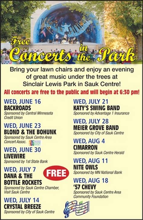 Concerts In The Park - Aug 4, 2021 - Sauk Centre Area Chamber of ...