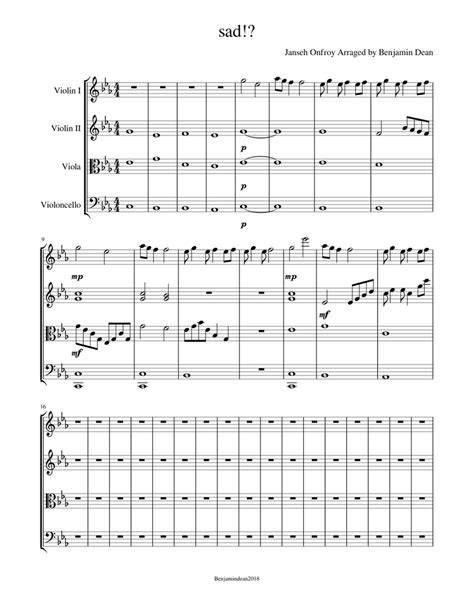 Sad Sheet Music For Violin Viola Cello String Quartet