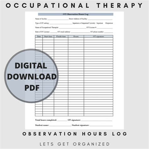 Digital Download Pdf Occupational Therapy Observation Hours Log Etsy