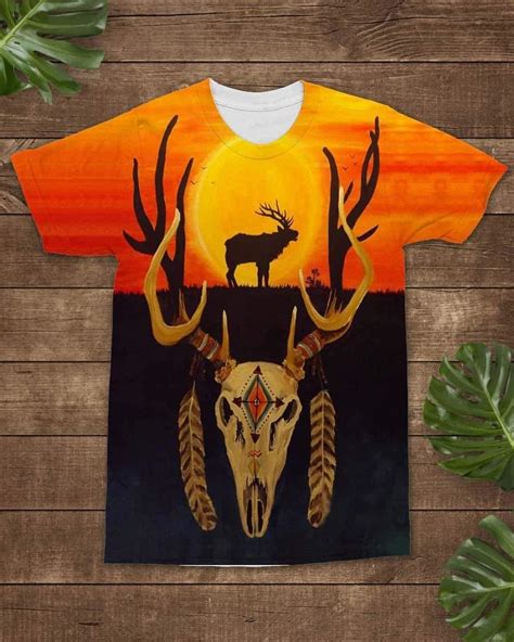 Native American Deer Skull Sun All Over T Shirt