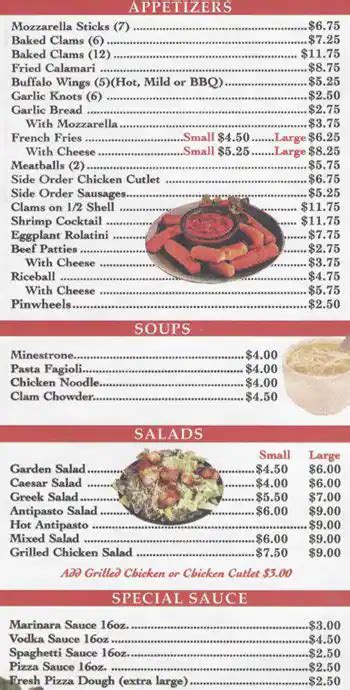 Joeys Pizza Menu Menu Restauracji Joeys Pizza Maspeth New York