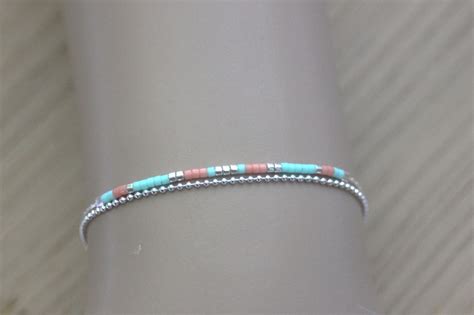 Bracelet Multi Rangs En Argent Massif Et Perles Miyuki Aqua Et Corail