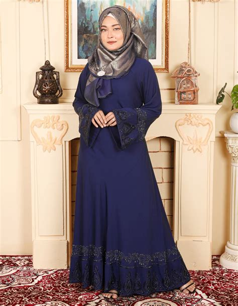 Navy Blue Color Gown Borka With Embroidery Stone Work Niha Bd