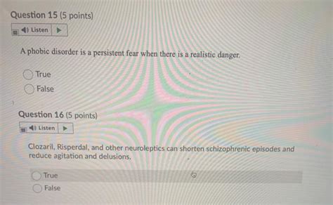 Solved Question 15 5 Points Listen A Phobic Disorder Is A Chegg