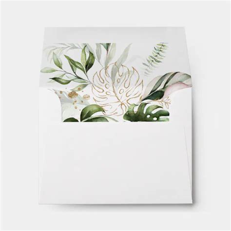 Gold Tropical Greenery Self Addressed Rsvp Envelope Zazzle