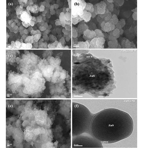 FESEM Image Of A B ZnS C ZnS ZIF8 And E ZnS NC TEM Image Of