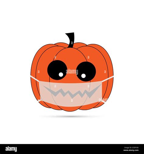 Vector illustration pumpkin wearing face mask for corona virus protection. Concept of new normal ...