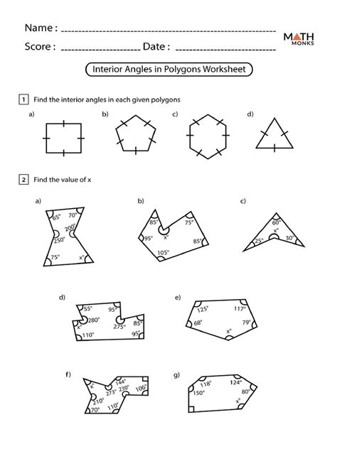 Interior Angles of Polygons Worksheet | PDF