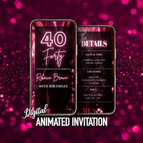 Editable Pink Th Birthday Invitation Digital Forty Birthday Insntat