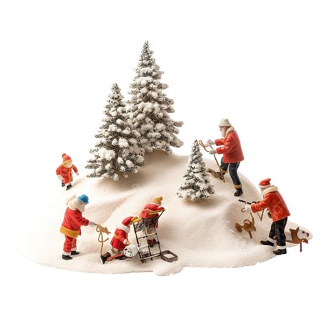 Gente En Miniatura Png Papá Noel Con Niños Jugando Divertidos Con Nieve Y árbol De Navidad