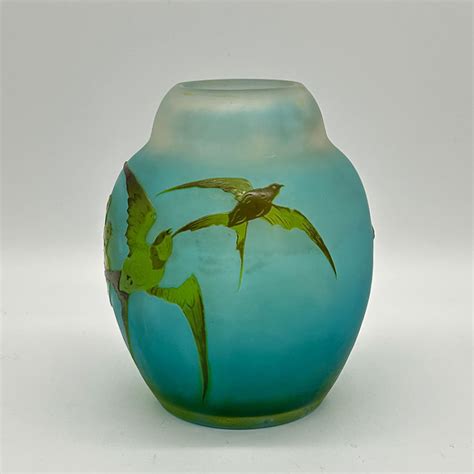 Emile Galle Cameo Glass Vase Decorated With Swallows