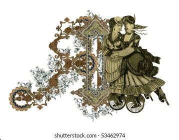 Luxuriously Illustrated Old Capital Letter Flowers Stock Illustration