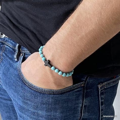 Bracelet Avec Croix Pour Femme Et Homme Turquoise Ninanina