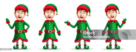 Christmas Elf Character Vector Set Elves In 3d Realistic Characters In