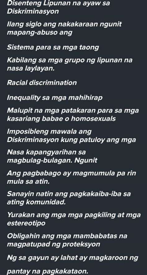 Bigyan Ng Kahulugan Ang Salitang Diskriminasyon Gamit Ang Mga Letra