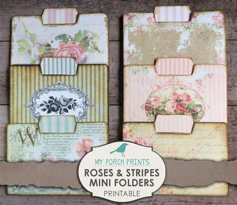 Mini File Folders Rose Stripes Junk Journal Kit Shabby Etsy