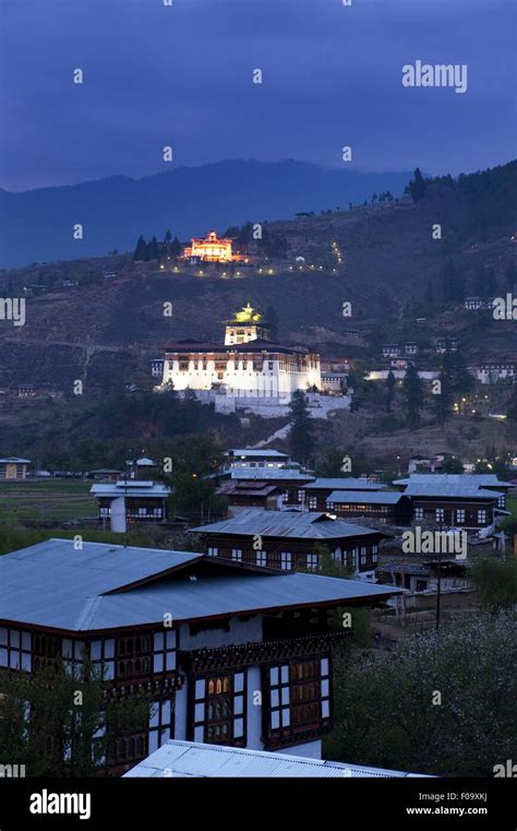 Night View Of Town And Paro Valley Bhutan Stock Photo Alamy