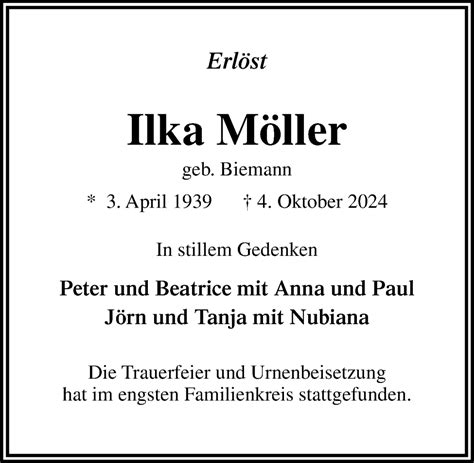 Traueranzeigen Von Ilka M Ller Trauer Anzeigen De