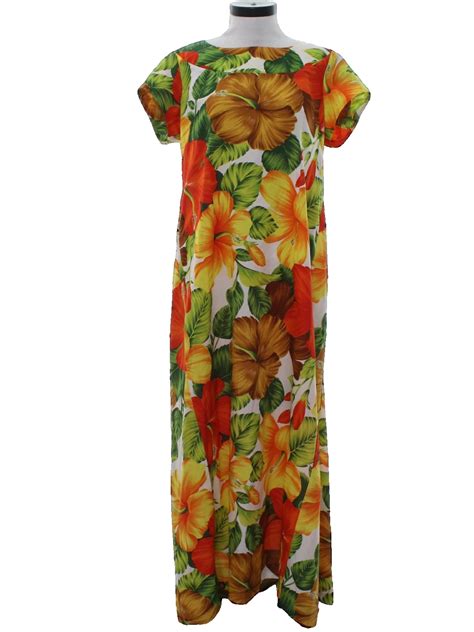 Vintage 70s Hawaiian Dress 70s Pacific Isle Creations Womens Yellow