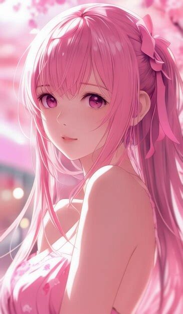 A pink anime girl with pink hair and pink hair | Premium AI-generated image