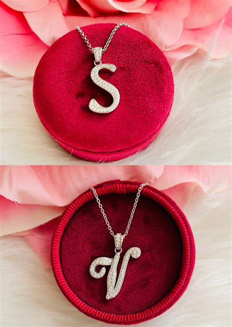 925 Sterling Silver Initial Necklace Personalized Cursive Initial