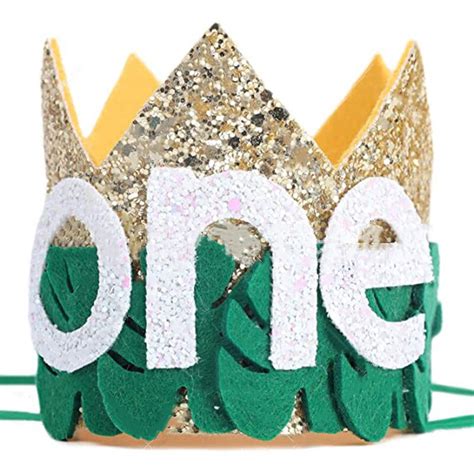 Kids One 1st Birthday Jungle Theme Crown Leaf Sequin Birthday Hat