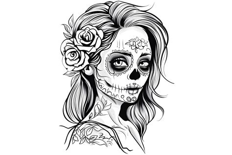 Girl Sugar Skull Coloring Page For Adult Gráfico Por Forhadx5 · Creative Fabrica