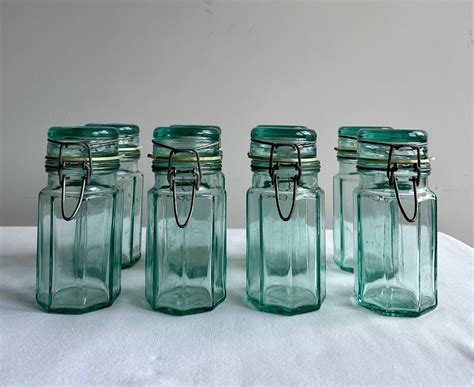 Set Of 8 Vintage 1970s Blue Glass Jars Made In Italy Etsy