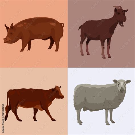 Farm Animals Silhouette Collection Stock Vector | Adobe Stock