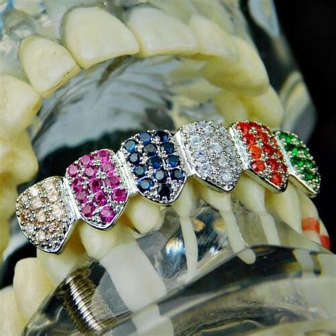 Color Grillz Silver Tone CZ Multi Color Cubic Zirconia Bottom Clown