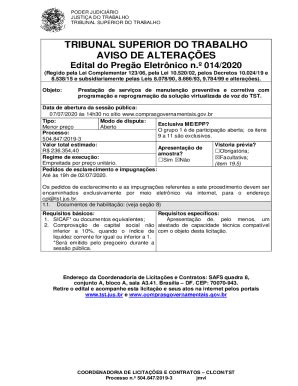 Preenchível Disponível TRIBUNAL SUPERIOR DO TRABALHO AVISO DE Fax