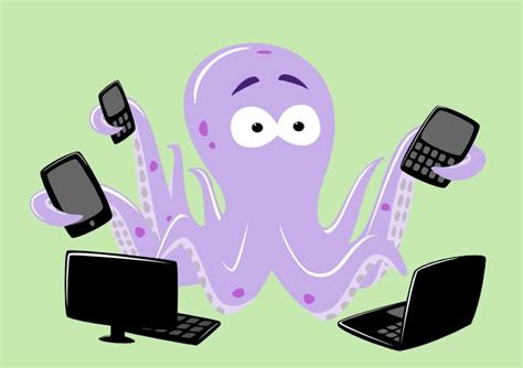 Confused Octopus Holding Many Electronic Devices Disney Characters