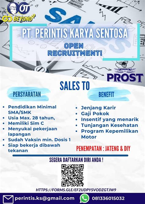 Lowongan Kerja Sales TO MT Supervisor Operational MT Sales Manager