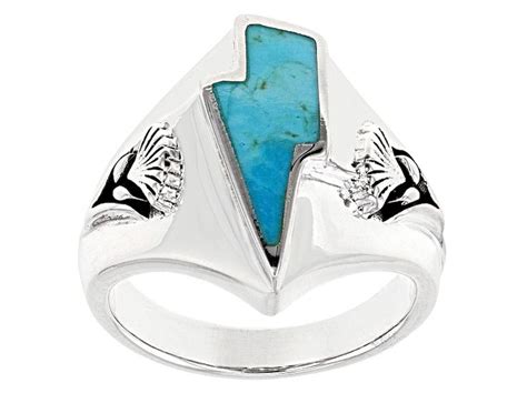 Turquoise Rhodium Over Sterling Silver Lightning Bolt Ring Sww157