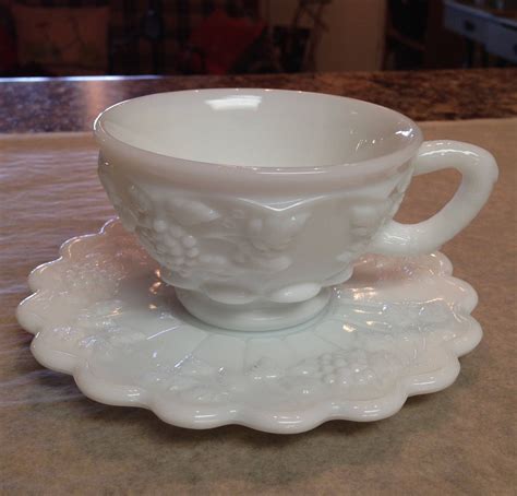 Milk Glass Cup And Saucer Set By Creativetouchwi On Etsy Glass Cup